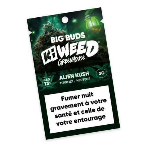 Fleurs CBD Alien Kush Greenhouse Kiweed en pochette Doypack 3GR.